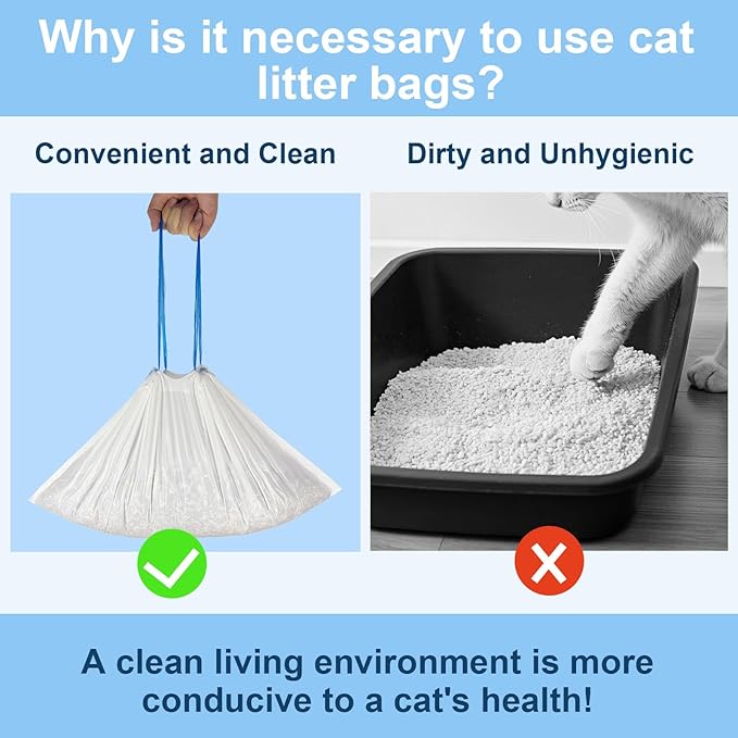 40 Count 21.6" x 11.8" Cat Litter Box Liners for Self-Cleaning Cat Litter Box, Replacement Automatic Litter Box Liners, 2 Rolls Drawstring Trash Bags for Robot, Extra Thick,（2 Packs/40 Counts）