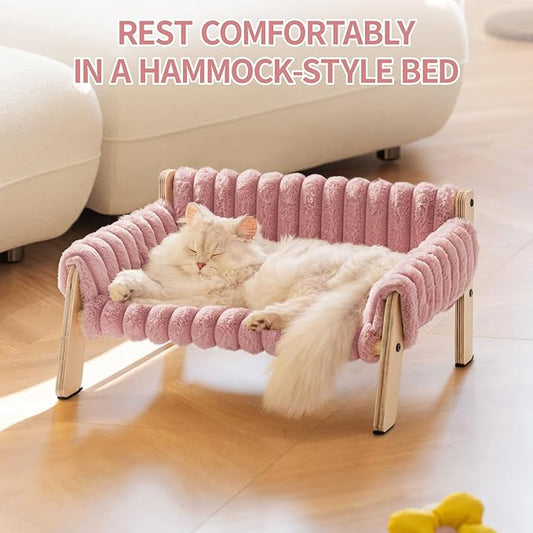 MEWOOFUN Cat Couch Bed, Pet Sofa for Indoor Cats Wooden Indoor Elevated Cat Beds with Removable Mattress Cover Suitable for Kitty, Puppy or Small Animal (Pink, Medium)
