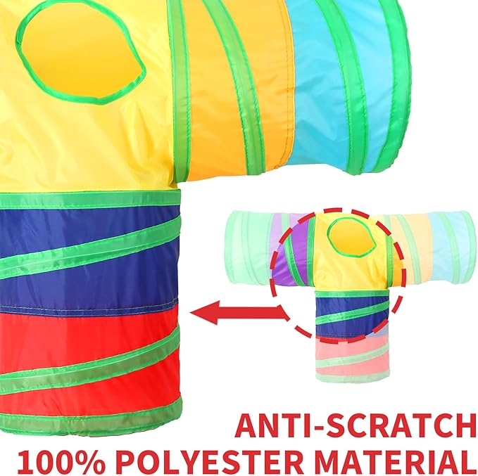 ‌Coolcandy Cat Tunnel & Interactive Cat Toy Indoor, T-Shape 3-Way Tunnel Toys for Indoor Cats, Collapsible Interactive Peekaboo Cave with Play Ball, for Multi-Way Play & Small Animals