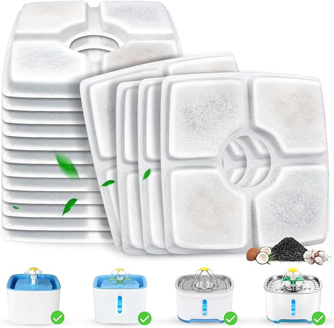 Cat Water Fountain Filter Replacement, 16 Pack Cat Fountain Filters Compatible with Top Square 84oz/2.5L Automatic Pet Fountain Dog Water Dispenser, 3 Filtration System Replacement Pet Filters