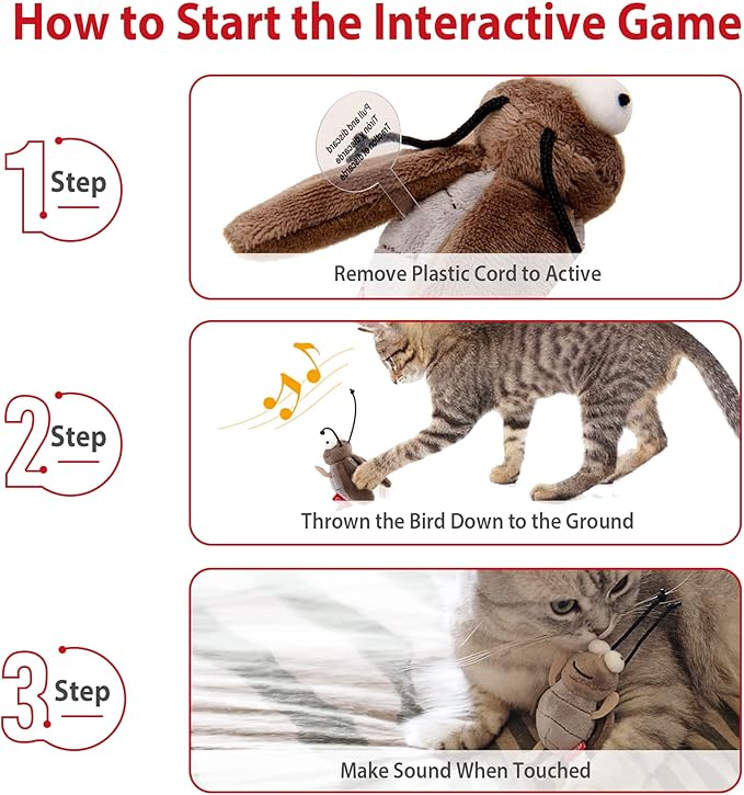 Gigwi Squeaky Cricket Cat Toy,Interactive Cat Toys Electronic Motion Activated Bug Sound，Automatic Cats Play Squeaky Toy for Indoor Fun