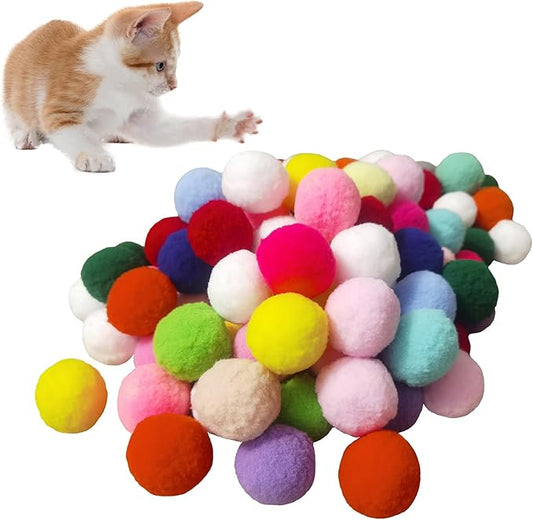 Soft Pom Pom Cat Toys - Plush Interactive Balls for Kittens & Indoor Cats, DIY Craft Decorations - Multi-Purpose Play, Training & Sensory Enrichment(1.6inches 50pcs)