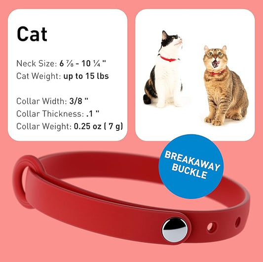 Cat Collar 2 Pack - Soft, Comfortable, and Lightweight Safety Breakaway Collar with Name Tag Ring for Outdoor Cats and Sensitive Skin Kittens by Nuvuq (6 ⅞" to 10 ¼", Red)