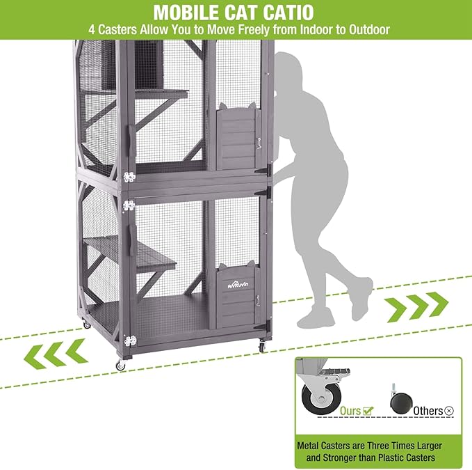 GUTINNEEN Cat House Mobile Catio for Outdoor Enclosure with Waterproof Roof Feral Cat Cage On Wheels,Bird Cage with Upgraded Resting Box,70.9"