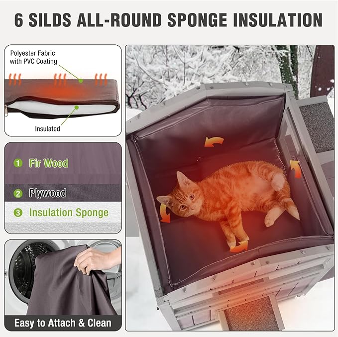 Insulated Cat House Outdoor Two-Story Feral Cat House with Escape Door and Two Large Side Door, Weatherproof Kitty Shelter with All-Round Insulated Liner for Outside