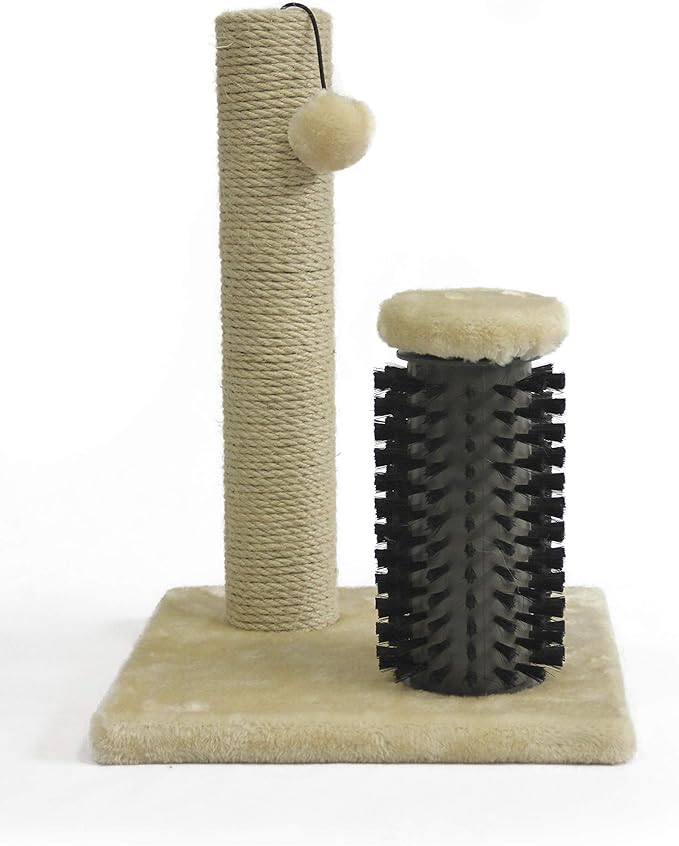 Amazon Basics Cat Scratcher - Indoor Classic Single Cat & Kittens Scratching Post with Brush, Small (16.5" H) - Beige