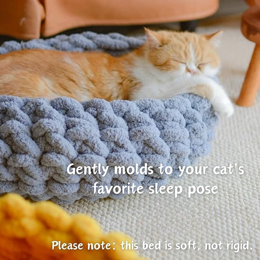 Cat Nest Bed – Premium Handwoven Washable Extra Soft Round Cave House for Indoor Kitten & Kitty, Small & Large (Grayish Blue,Large)