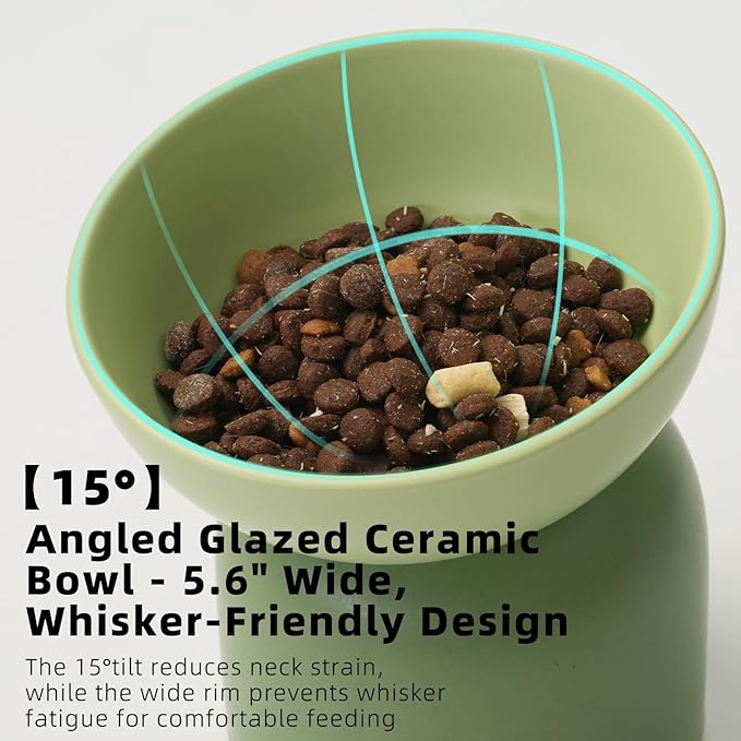 MS!MAKE SURE Cat Bowls, Ceramic Elevated Tilted Cat Bowls, Food and Water Bowls, Whisker Stress Free, 15°Tilted Backflow Prevention, Lead & Cadmium Free, 5.5" Wide, 270ML (9 oz), Blue