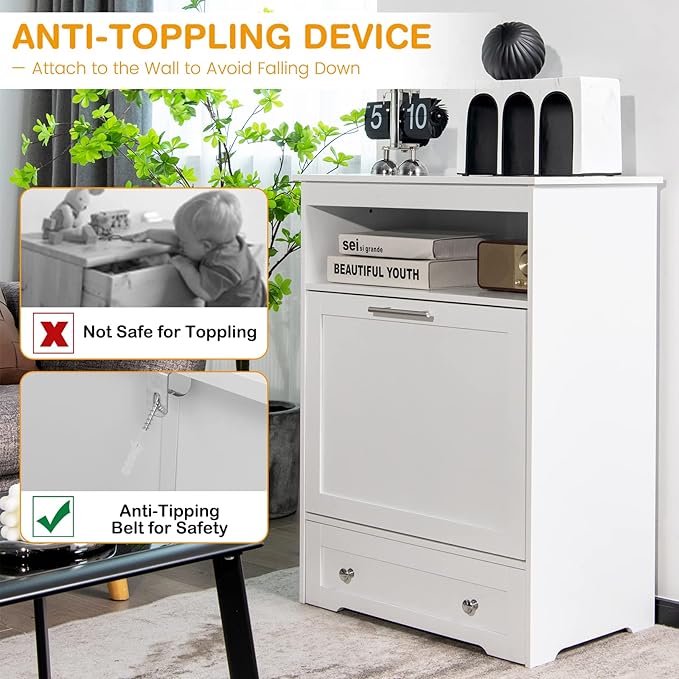 Tangkula Pet Feeder Station, Dog Food Storage Container with Double Pull Out Dog Bowls, Pet Food Toy Organizer Cabinet, Pet Feeding Station Furniture for Dogs Cats Feeding & Watering Supplies (White)