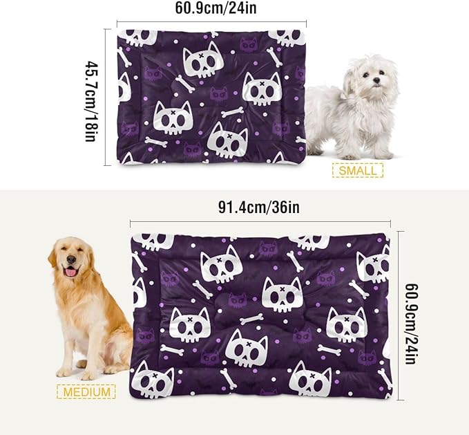 Halloween Cat Skull Pet Bed Cute Dog Bed Mat Absorbing Non Slip Pad Pet Sleeping Mat for Small, Medium, and Large Dogs Puppy Cat 24 in x 18 in