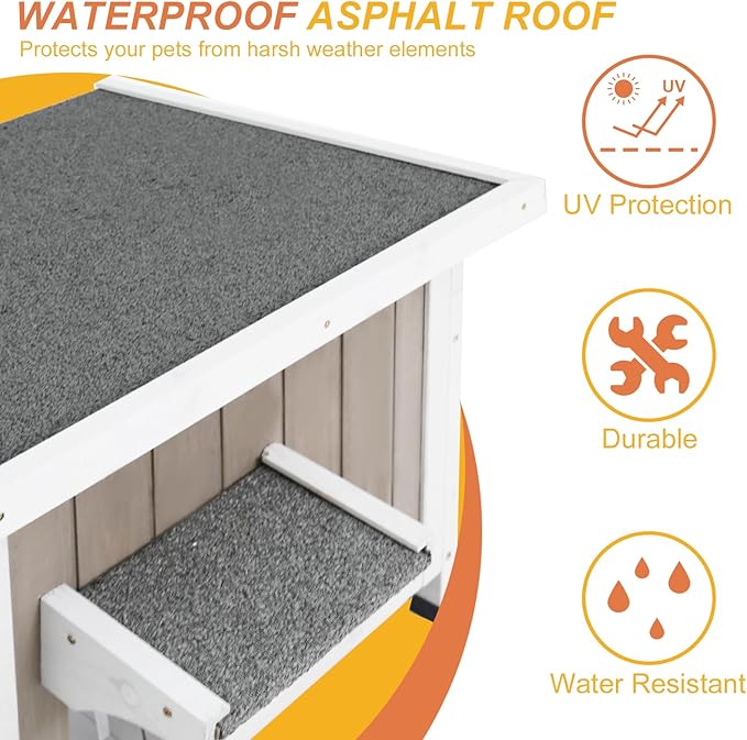 Outdoor Cat House for Feral Cats, Weatherproof Solid Wood Cat Shelter with Open Roof, Easy Assembly Shelter for Outdoor Cats and Small Animals, 22.44"x18.43"x17.52"