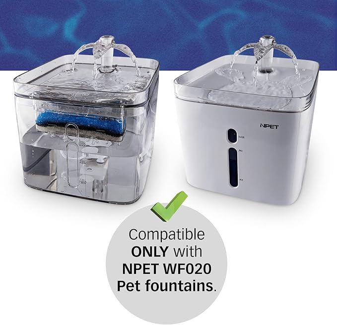 PET STANDARD Premium Water Filter Compatible with NPET® WF020 Water Fountain. Rectangular-Shaped, Washable Pet Fountain Filters with Triple Filtration System, Pack of 12