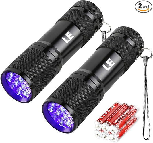 Lighting EVER Black Light Flashlight, Small UV Lights 395nm, Portable Ultraviolet Light Detector for Invisible Ink Pens, Dog Cat Pet Urine Stain, AAA Batteries Included