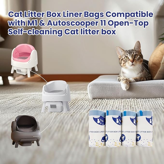 80 Count Cat Litter Liner Bags Compatible with Neakasa and PetPivot AutoScooper 11 Open-Top Pet Automatic Self Cleaning Cat Litter Box, Waste Bags, 27"x13"Heavy Duty Replacement Trash Bags