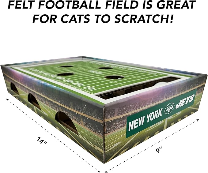 NFL New York Jets Football Stadium Cat Scratcher & Jingle Bell Ball Game Day Toy. NFL Field Felt Scratcher & Stimulating Cat Play