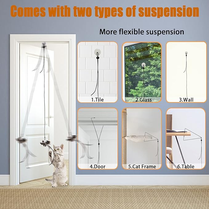 Cat Toys Indoor Hanging Door Retractable Flying Da Bird Cat Toy for Kitten Fun Exercise Interactive String Feather Hunting Chase (Longtail Warbler)