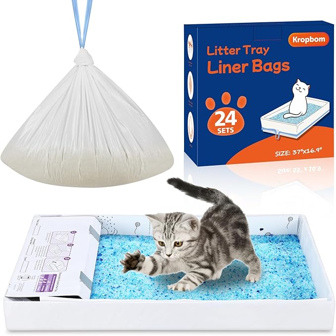 24 Pack Litter Box Liners Compatible with Safe Pets Scoopfree Cat Litter Box Tray Refill, Large Cat Waste Poop Bags with Anti-scratch Cardboard and Drawstring Heavy Tear-resistant- 37" x 16"