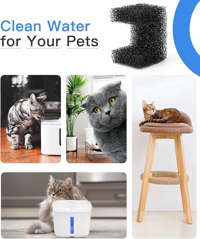 10 Pack Foam Filters for PetSafe Viva Pet Water Fountain - Pet Drinking Fountain Filter Replacement - Black