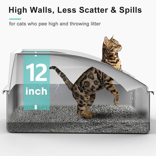 Stainless Steel Litter Box | XL Enclosed Cat Litter Boxs with Lid for Big Cats | High Sided, Anti-Urine Leakage | Non-Stick Bottom & Includes Litter Mat & Metal Scoop