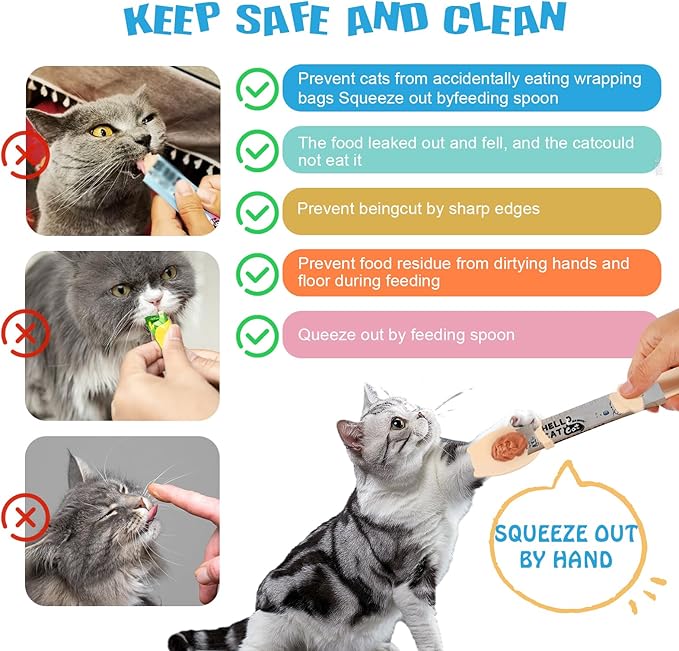 Cat Treat Dispenser Cat Treat Spoon Squeeze 8PCS Lickable Cat Holder with Cat Strip Feeder Spoon and Temptations Licky Treats Happy Cat Tube and Squeeze Up Cat Food Spoons for Wet Food (Cat Head)