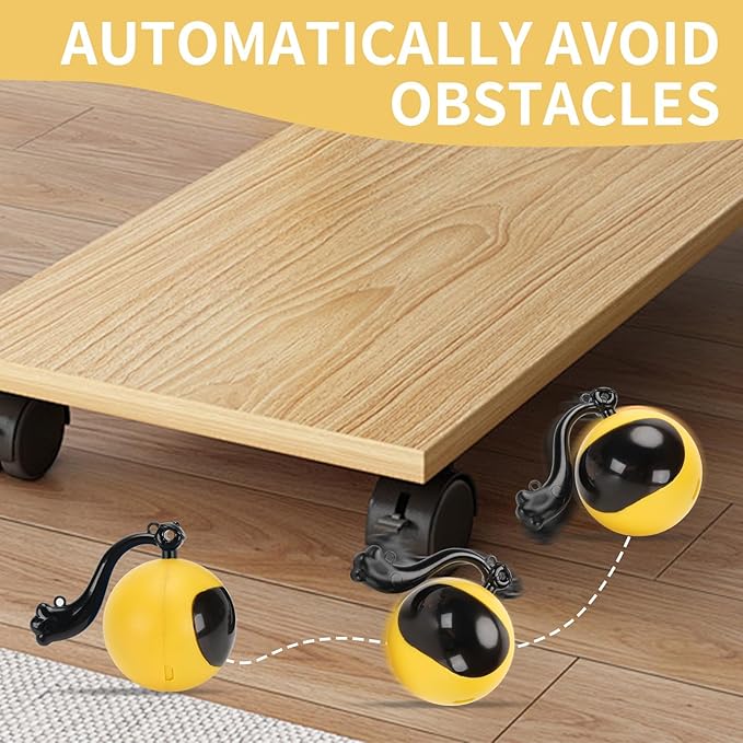 Electric Interactive Cat Feather Toy Ball for Indoor Cats,Turbo Tail Mouse Chase with LED Remote Control Cat Toy,Electric Automatic Moving Ball, Motion Activate Chirping Bird Sound Yellow