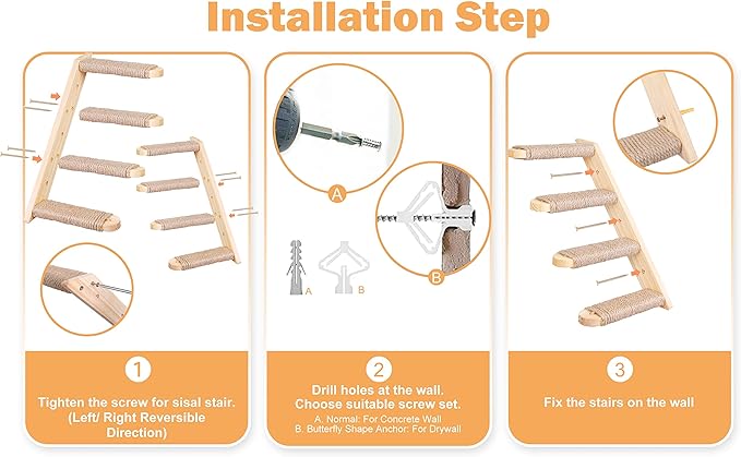 Cat Climbing Shelves Wall Mounted 2PCS Four Steps Reversible Left & Right Direction, Cat Shelf Stairway for Wall with Jute Scratching Ladder Shelves Pet Furniture for Perch Sleeping