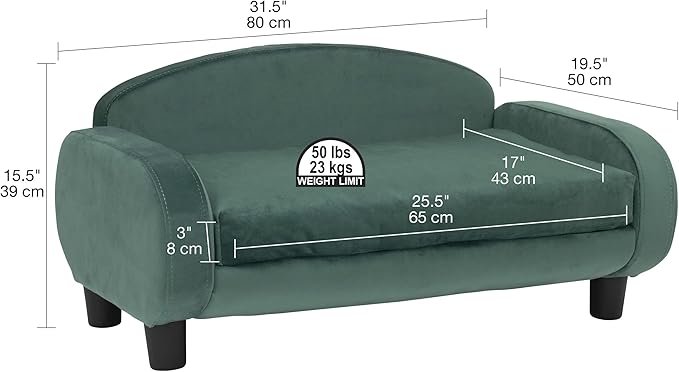 Paws & Purrs Cat Sofa Bed, Pet Couch for Indoor Cats Elevated Cat Beds with Removable Washable Mattress Cover for Kitten, Puppy or Small Animal- 31.5" Wide, Teal