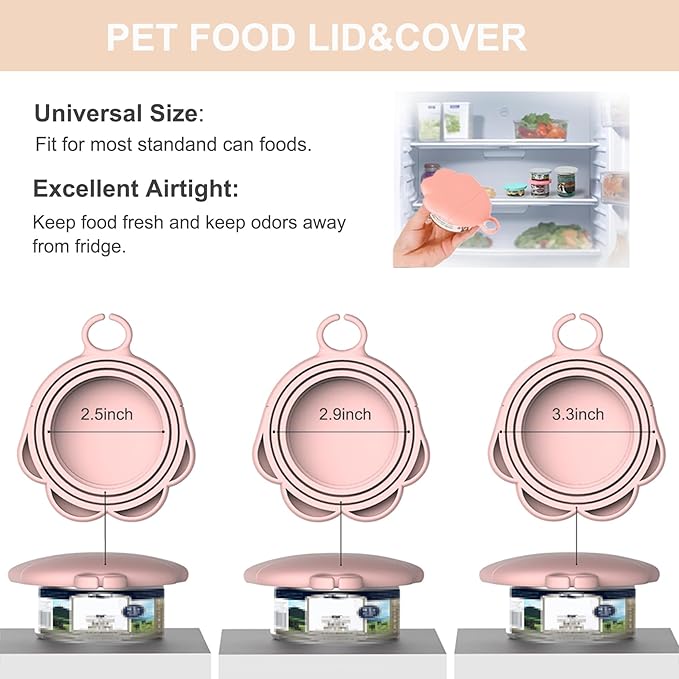 PETPAWLOVELY-Cat&Dog Food Can Covers Lids,Silicone Cat Food Spatula or Can Opener,Cat Treat Spoon.Multi-Function Cat Treat Dispenser Spoon,1 Lid&2 Spoon for Wet Food(Pink)