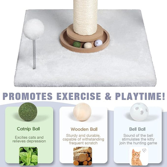 31" Cat Scratching Post Kitten Toys for Indoor Cats, Interactive Cat Scratcher with Catnip Balls, Sisal Scratch Rope for Large Cats, White