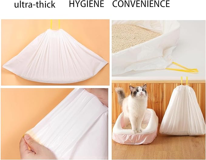 120 Count Cat Drawstring Litter Box Liners 26.6 x16.7 inches 2 Mils Heavy Duty Leak-proof Cat Poop Bags Extra Durable Compatible with 3/4, 10-12 Gallons