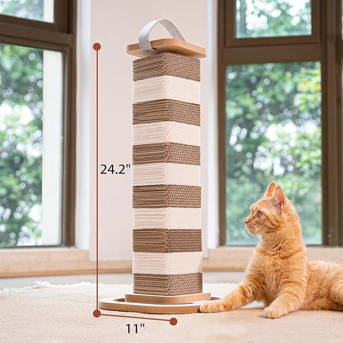 Cardboard Cat Scratching Post 24.2 Inch, Cat Scratcher for Indoor Cats Scratch Board for Kittens or Smaller Cats