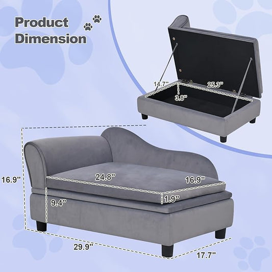 30" L Pet Sofa with Hidden Storage 30lbs, Dog Couch for Small-Sized Dogs and Cats, Soft Tufted Cushion, Light Grey