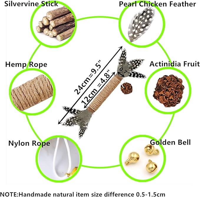 Cat Toys,3 Pack Silvervine Cat Feather Toy Kitten Chew Stick Catnip Treat with Bell for Cleaning Teeth Indoor Kitty Teaser Wand Molar Snack Interactive Pet Rabbit Bunny Hamster