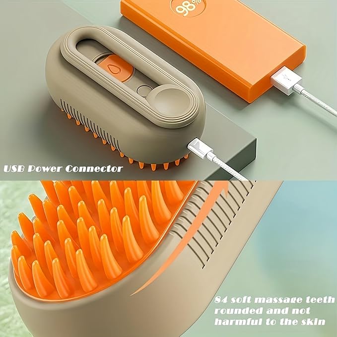 Puffease Cat Steam Brush, Spritz Defur Comb for Cats, Quick & Easy Pet Hair Remover, Massaging & Deshedding - Anti-Static, Moisturizing, USB Rechargeable for Dogs & Cats (Brown)