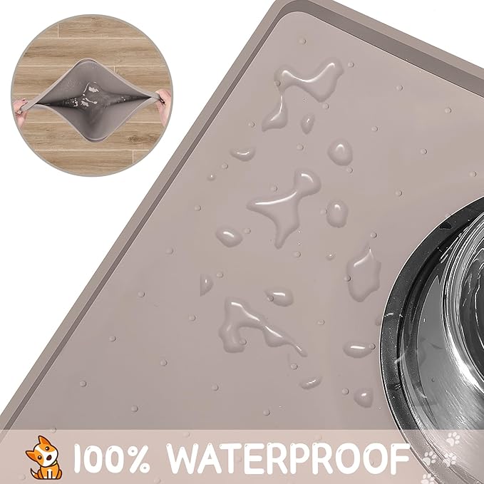 MateeyLife Silicone Cat & Dog Food Mat for Floors Waterproof, Anti-Slip Dog Bowl Mats for Food and Water, Pet Feeding Mats with Lip to Prevent Spills, Pet Placemat for Messy Drinkers to Protect Floors