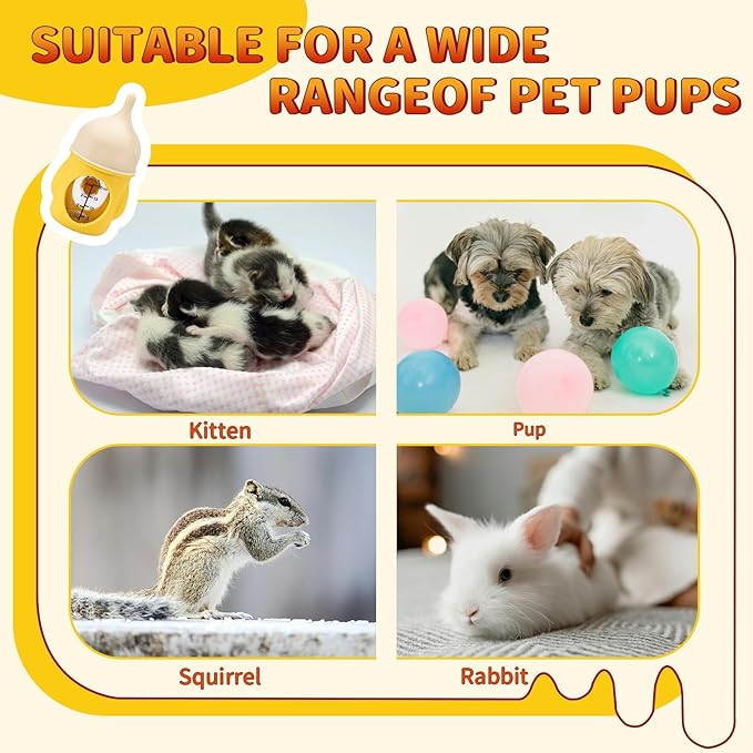 Kitten Bottle Feeding Kit for Nursing, Silicone Nipple Anti-Choking Puppy Bottle, YITOBA Small Clear Scale Puppy Feeder for Nursing Newborn Cats Dogs Pets (20ml)