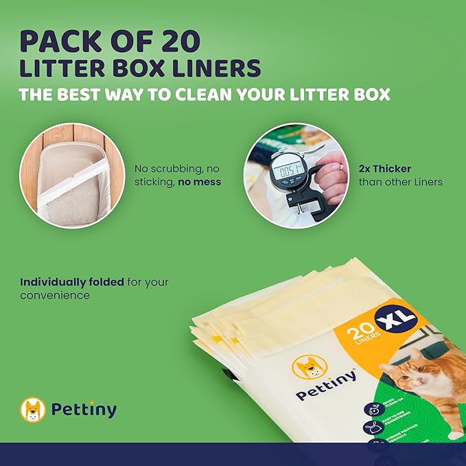 20 XL Cat Litter Box Liners with Drawstrings - Scratch Resistant Cat Litter Bags for an Extra Large Litter Pan