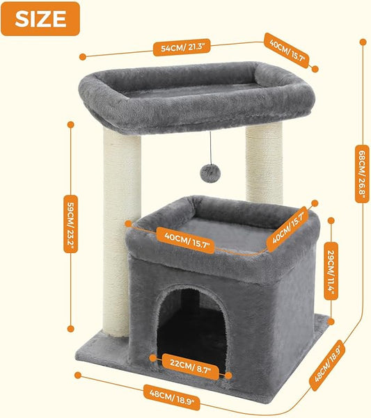 PEQULTI Cat Tree Cat Tower with Sisal-Covered Scratching Posts and Extra-Large Cat Perch Suitable for Small to Medium Cats