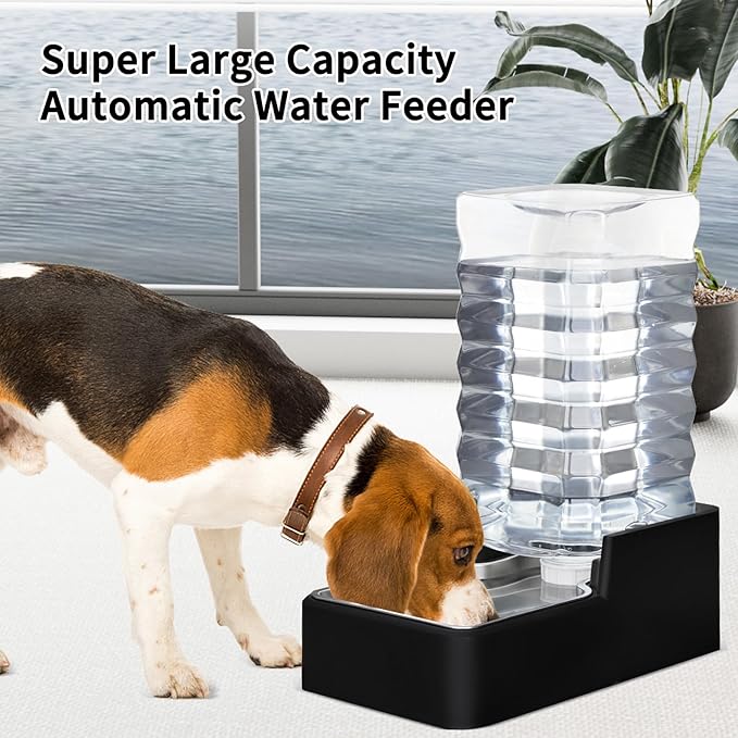 RIZZARI Stainless Steel Pet Water Feeder: 9L Automatic Leak-Proof Gravity Dispenser for Cats Dogs Indoor Outdoor Use（Black Without Filter,9L）