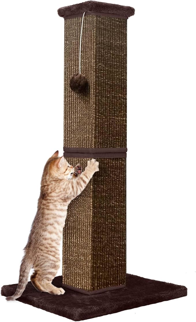 Cat Scratching Post 32 Inch for Indoor Large Cats and Kitten, Nature Sisal Tall Cat Scratch Post, Sisal Cat Scratcher Improve Cat's Scratching Habits and Protect Your Furniture, Full Brown