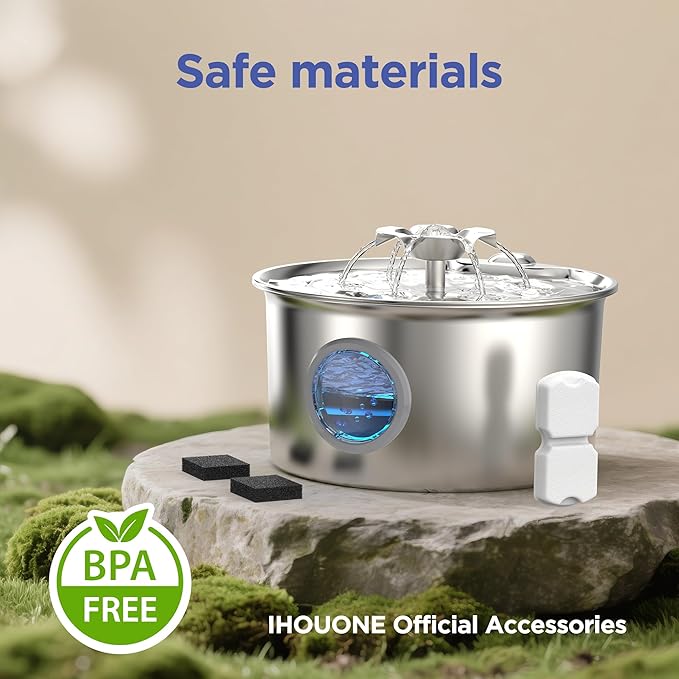 Cat Water Fountain Filter: 12 Cat Fountain Filter Replacement - 6 Carbon Filters & 6 Foam Filters - Suitable for IHOUONE Stainless Steel pet Fountains