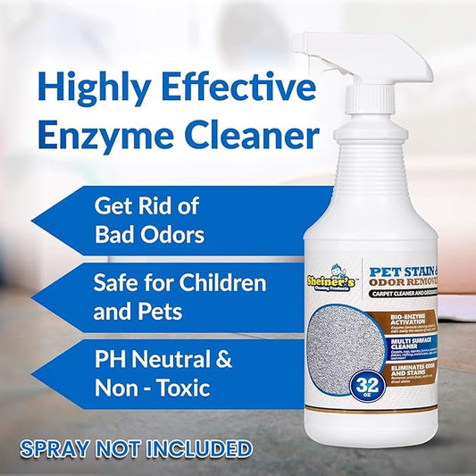 Sheiner's Pet Stain Remover & Pet Odor Eliminator, Advanced Cleaning Bio-Enzyme Cleaner Solution for Carpets, Rugs, Upholstery & Multi-Surfaces, Safe for Pets & Kids. (32 oz)