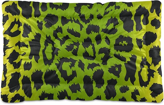 Green Leopard Print Pet Bed Cute Dog Bed Mat Absorbing Non Slip Pad Pet Sleeping Mat for Small, Medium, and Large Dogs Puppy Cat 24 in x 18 in