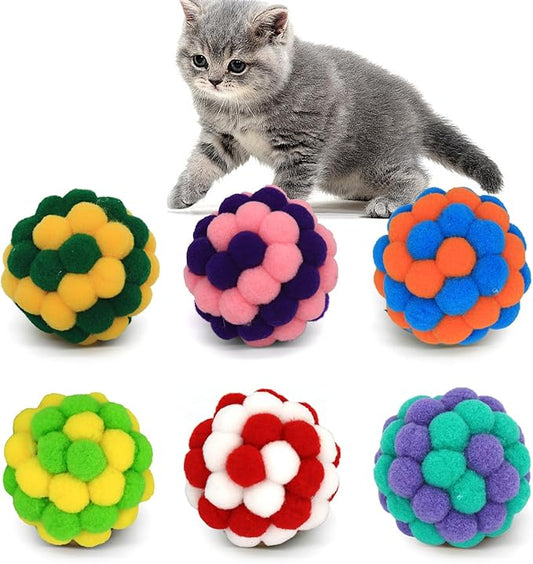 Cat Ball Toys, 2 Inches Soft Fuzzy Balls, 6-Pack Cat Toy Balls