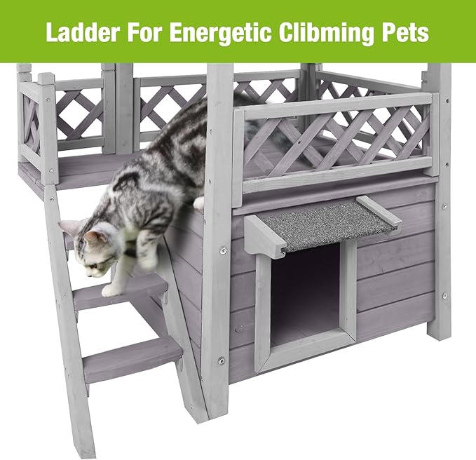 GUTINNEEN Cat House Outdoor Weatheproof Feral Cat Shelter Wooden Cat Condos for Winter Large Balcony（AIR09）