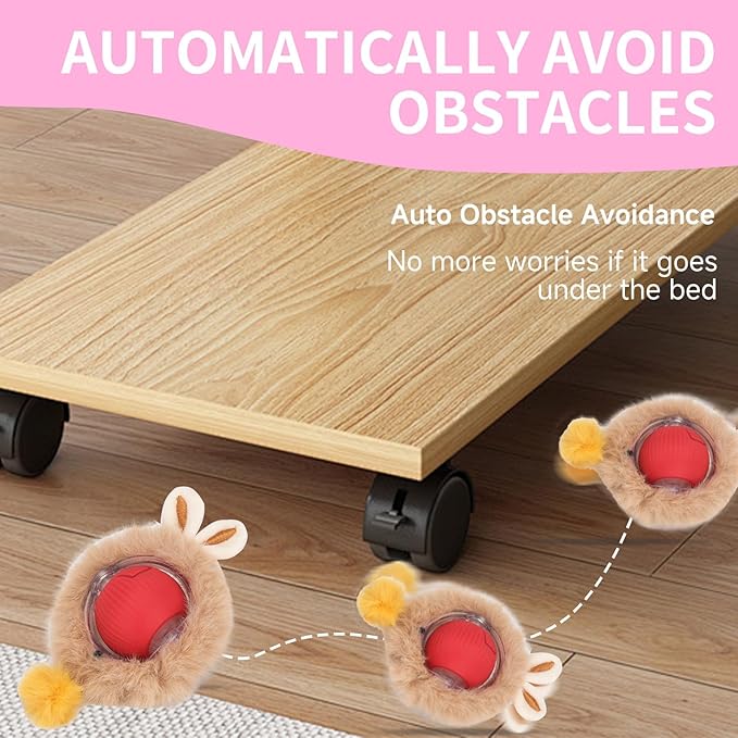 Interactive Cat Toy Ball Fast Rolling in Pouch, Automatic Motion Activated Simulated Chirping Bird Sound Hide and Seek Mouse Chasing Game,White Mate Red Moving Ball for Indoor Cat