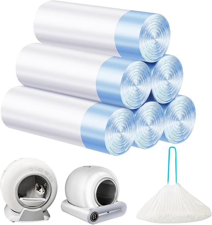 Cat Litter Bags 120 Count,19.68"x17.71" Drawstring Close Litter Box Liners for Automatic Litter Box,Thick Cat Poop Bags,Easy to Clean,Heavy Duty Robot Bag for Self-Cleaning Box