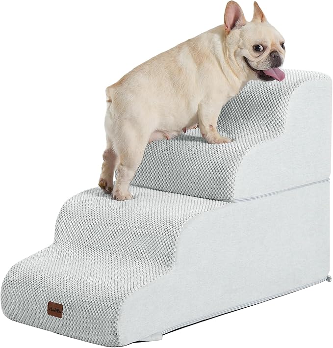 Made4Pets Dog Stairs Ramp for Bed, 4-Step Dog Steps for High Bed Couch Sofa Climbing, 35D Foam Pet Steps for Small Dogs and Cats, Non-Slip Bottom Pet Stairs, Light Grey