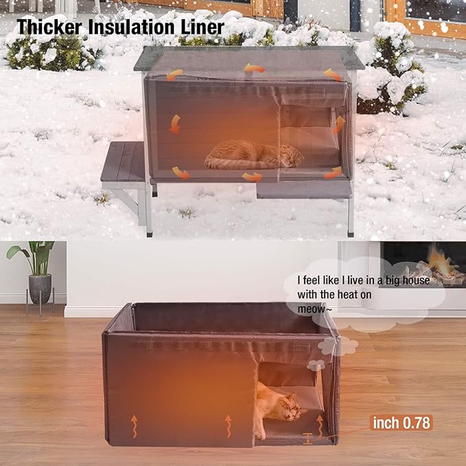 Outdoor Cat House Insulated, Feral Cat Shelter for Winter with 100% Insulated All-Round Thermal Inner Liner