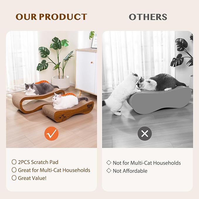 Cat Scratcher 2 in 1 Scratchers for Indoor Cats Scratching Board Cardboard, Horizontal Corrugated Scratch Pad for Cats as Beds & Furniture Reversible Sofa Scratch
